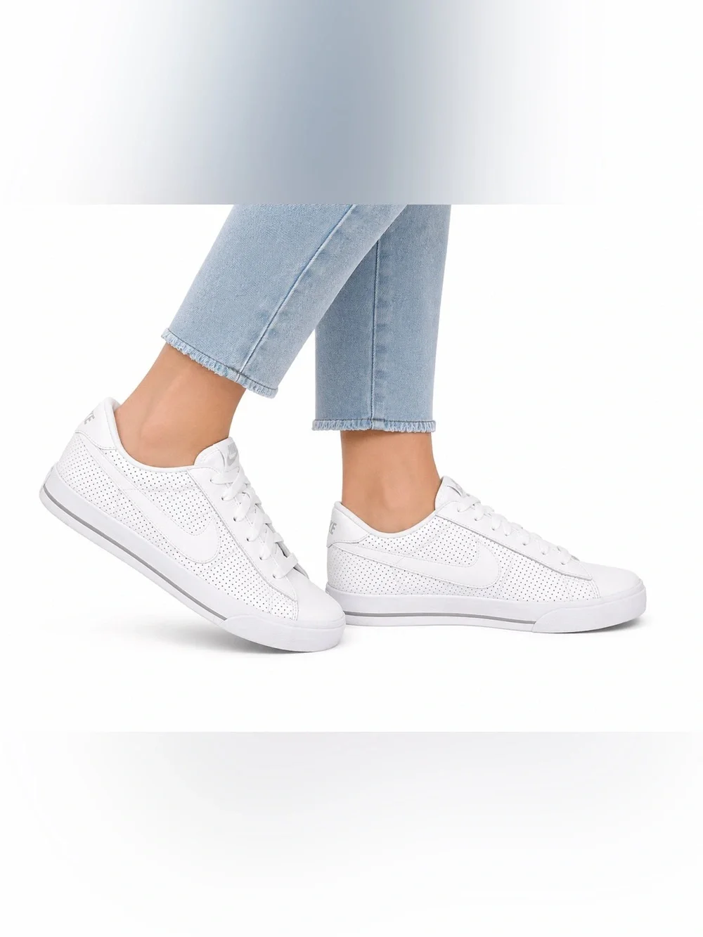 Nike Size 8 Womens Sweet Classic Low Perforated White Leather Sneakers